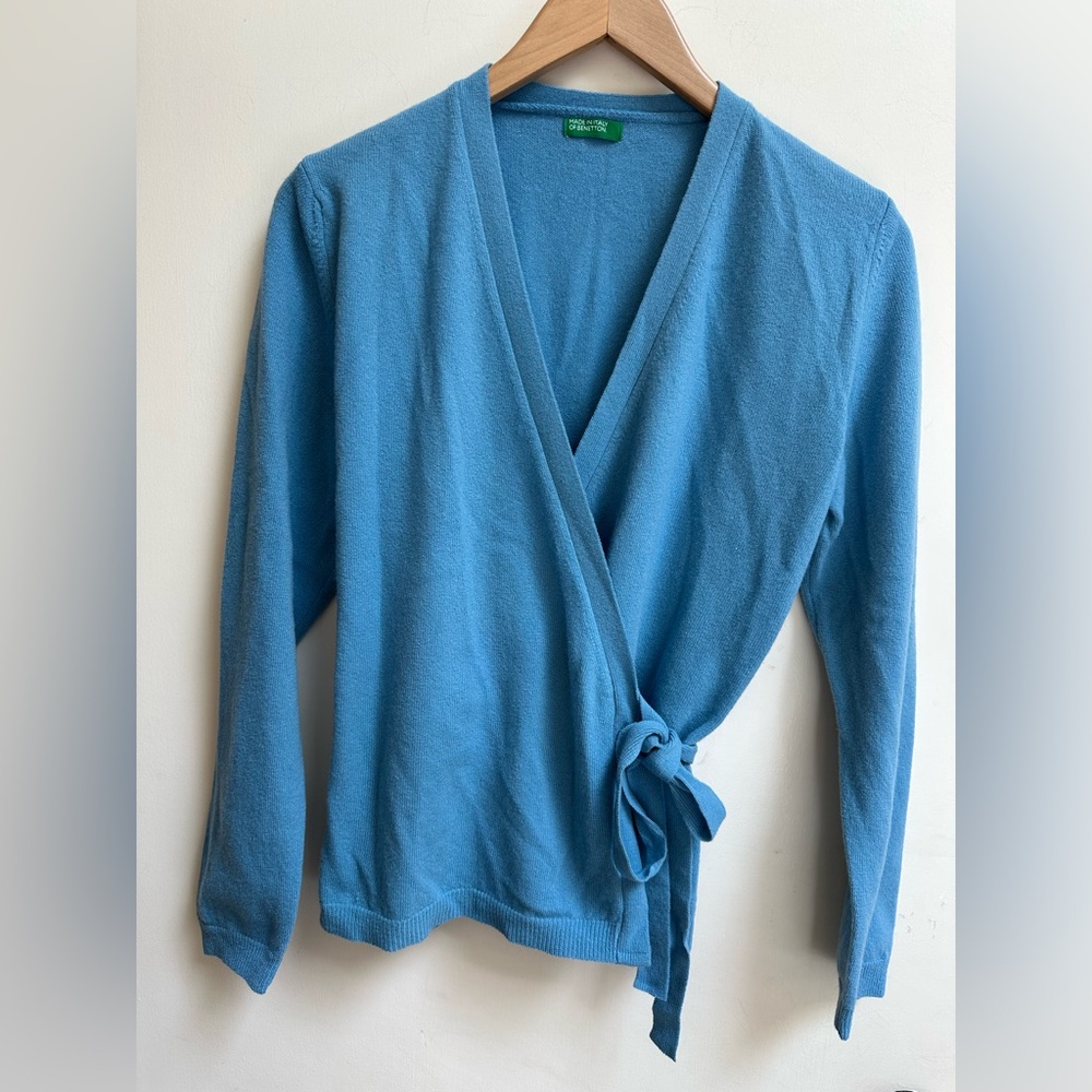 United colors of Benetton sky light Blue Wrap Cardigan wool made in Italy